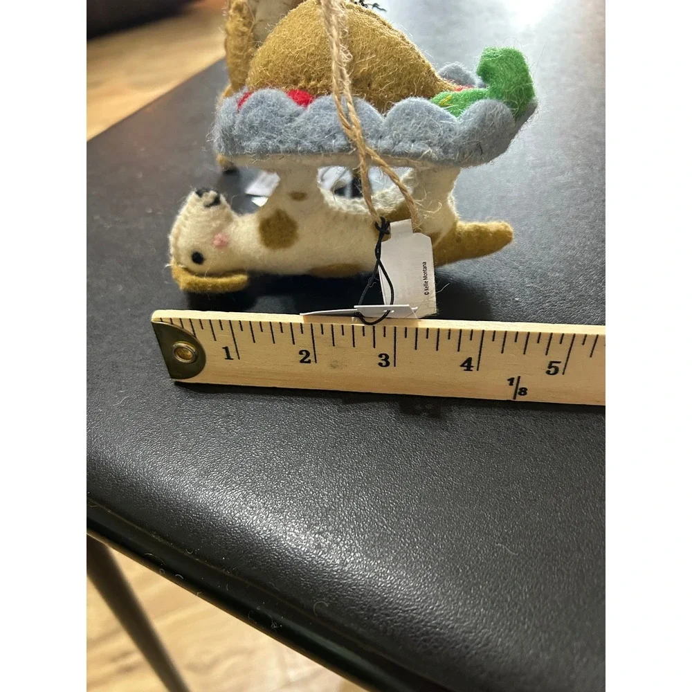 Creative Co-op Felt Wool Animal Ornaments Set/2 Tan Reindeer Dog Kellie Montana